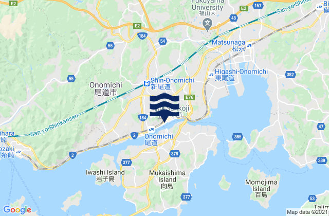 Mapa da tábua de marés em Onomichi, Japan