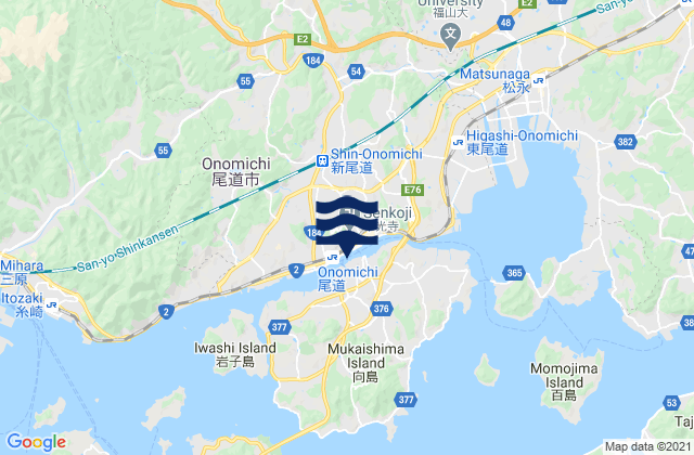 Mapa da tábua de marés em Onomiti, Japan