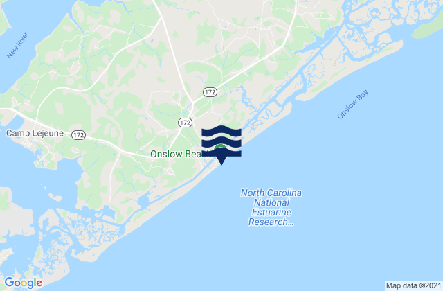 Mapa da tábua de marés em Onslow Beach, United States