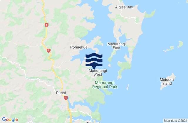 Mapa da tábua de marés em Opahi Bay, New Zealand