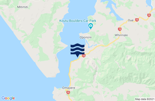 Mapa da tábua de marés em Opononi, New Zealand
