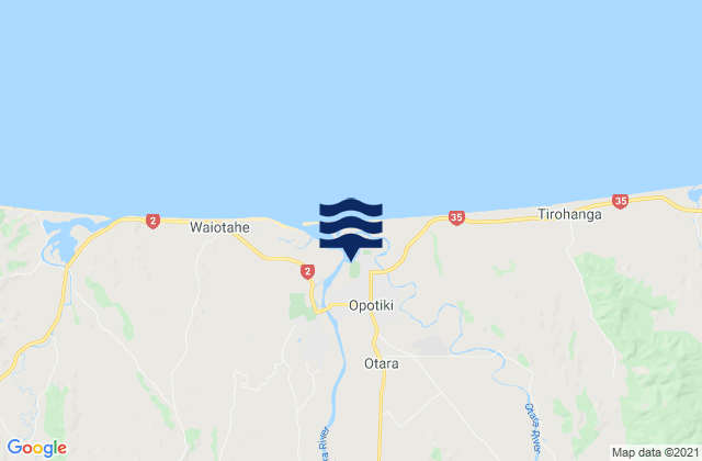 Mapa da tábua de marés em Opotiki District, New Zealand