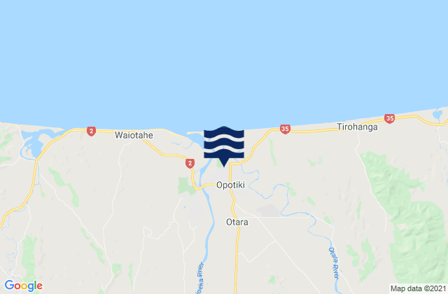 Mapa da tábua de marés em Opotiki, New Zealand