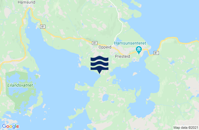 Mapa da tábua de marés em Oppeid, Norway