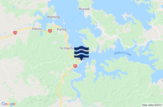 Mapa da tábua de marés em Opua, New Zealand