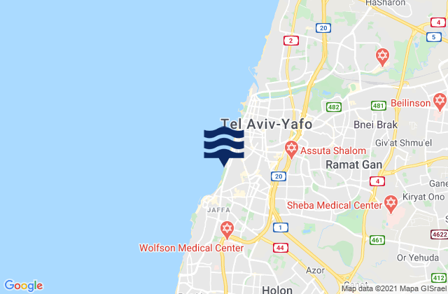 Mapa da tábua de marés em Or Yehuda, Israel
