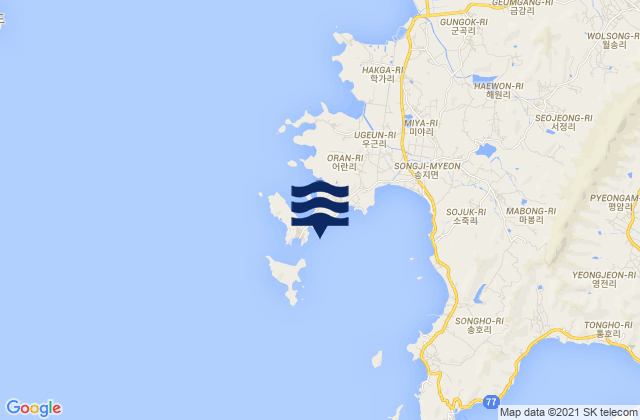 Mapa da tábua de marés em Oran-ni Maro-hae, South Korea