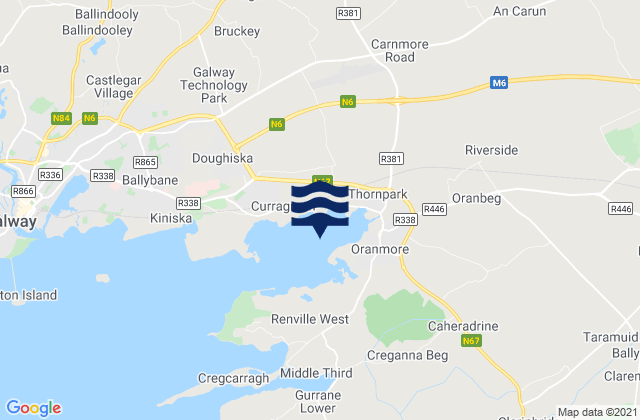 Mapa da tábua de marés em Oranmore Bay, Ireland