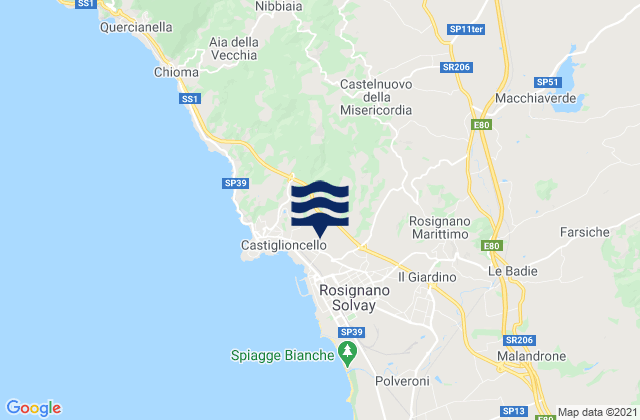 Mapa da tábua de marés em Orciano Pisano, Italy