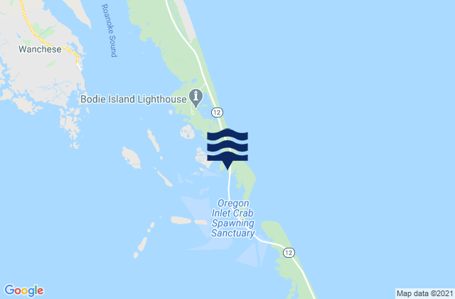Mapa da tábua de marés em Oregon Inlet Marina, United States