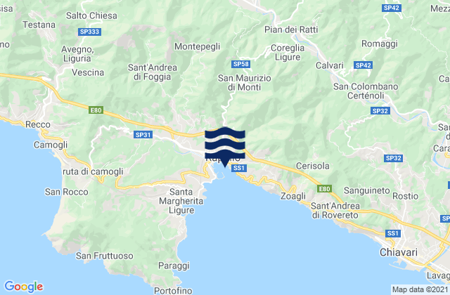Mapa da tábua de marés em Orero, Italy