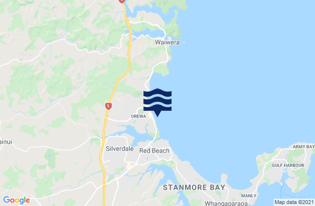 Mapa da tábua de marés em Orewa Beach, New Zealand