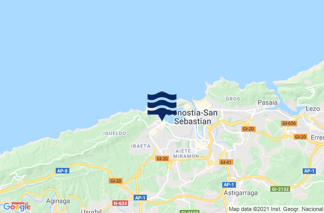 Mapa da tábua de marés em Oria, Spain