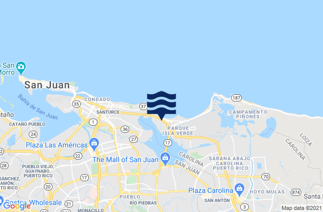 Mapa da tábua de marés em Oriente Barrio, Puerto Rico