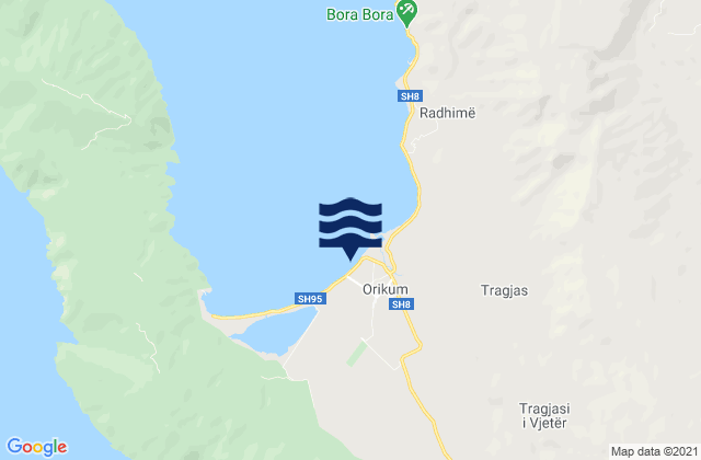 Mapa da tábua de marés em Orikum, Albania