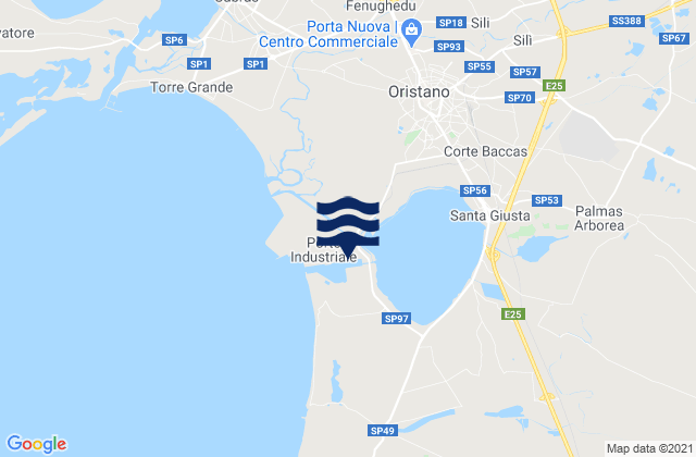 Mapa da tábua de marés em Oristano, Italy