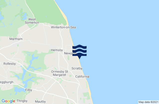 Mapa da tábua de marés em Ormesby St Margaret, United Kingdom