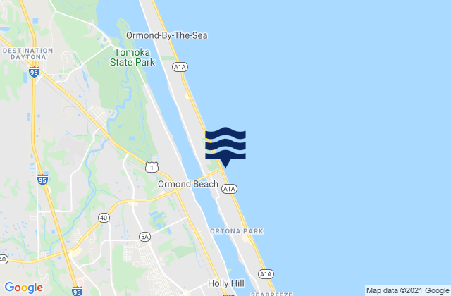 Mapa da tábua de marés em Ormond Beach (Halifax River), United States