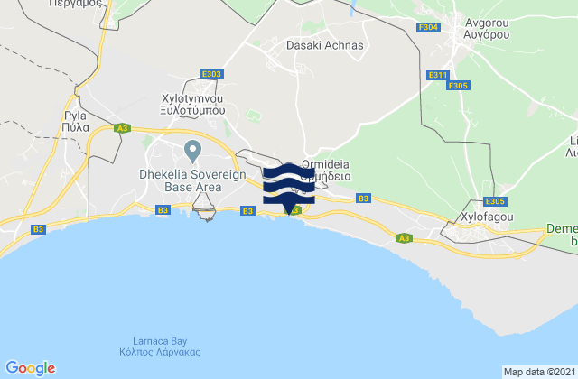 Mapa da tábua de marés em Ormídeia, Cyprus