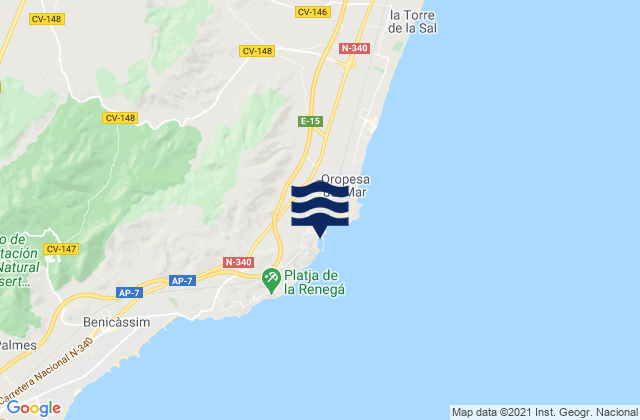 Mapa da tábua de marés em Oropesa del Mar/Orpesa, Spain