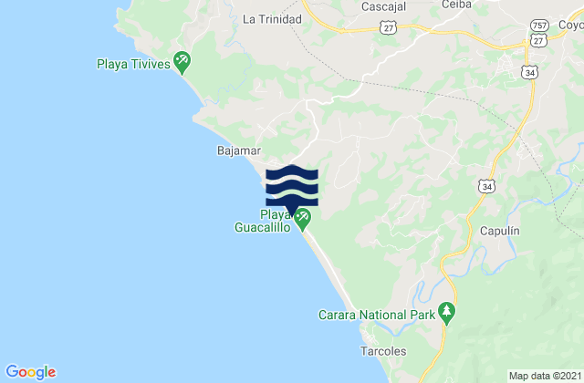 Mapa da tábua de marés em Orotina, Costa Rica