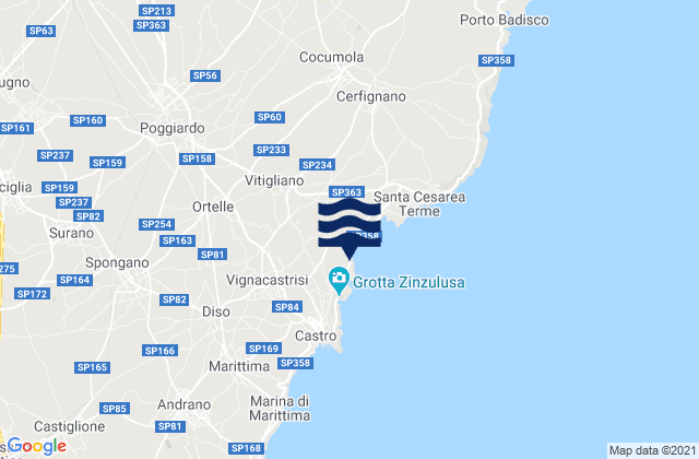 Mapa da tábua de marés em Ortelle, Italy