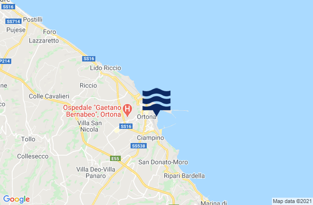 Mapa da tábua de marés em Ortona, Italy