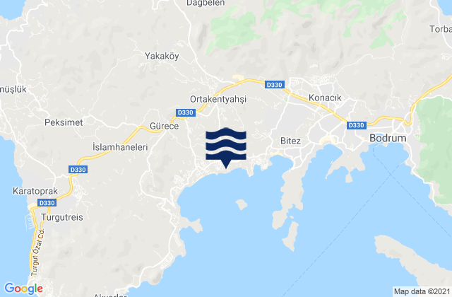 Mapa da tábua de marés em Ortyakent Yahşi, Turkey