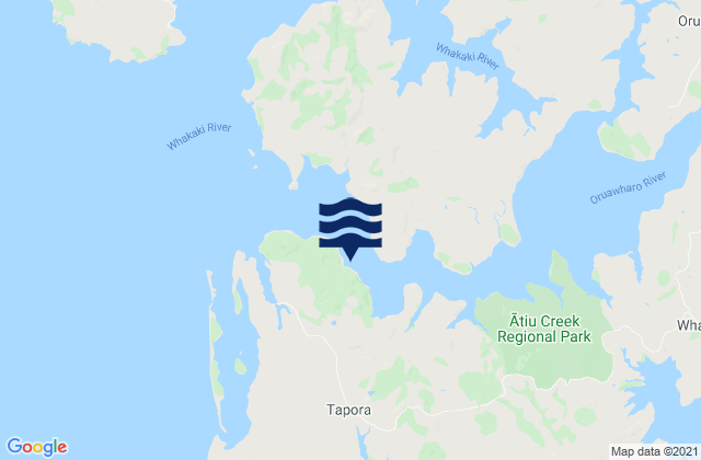 Mapa da tábua de marés em Oruawharo Heads, New Zealand