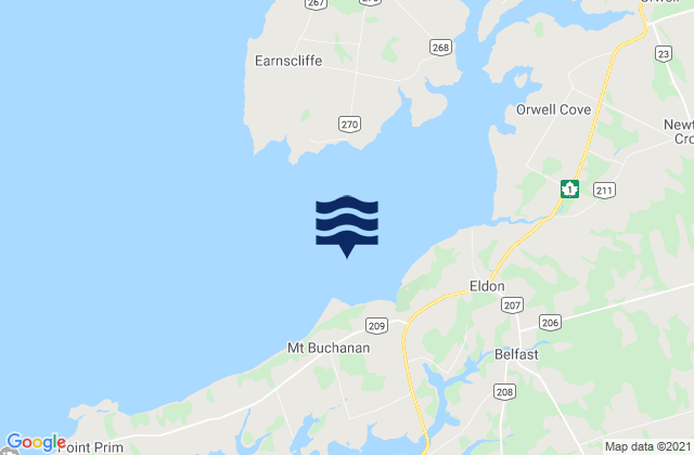 Mapa da tábua de marés em Orwell Bay, Canada