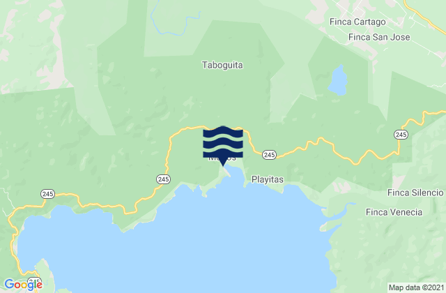 Mapa da tábua de marés em Osa, Costa Rica