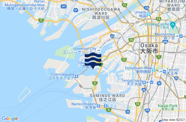 Mapa da tábua de marés em Osaka Ko, Japan