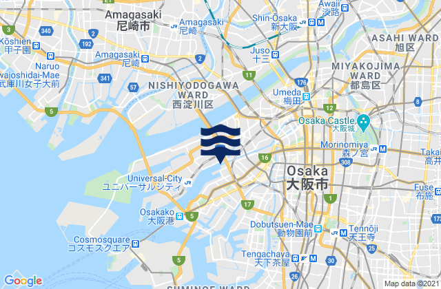 Mapa da tábua de marés em Osaka, Japan