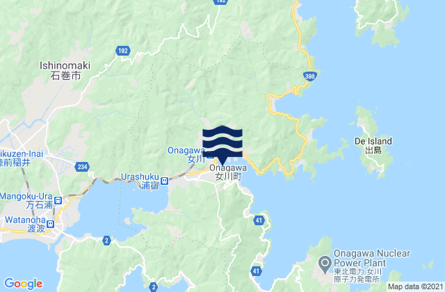 Mapa da tábua de marés em Oshika Gun, Japan
