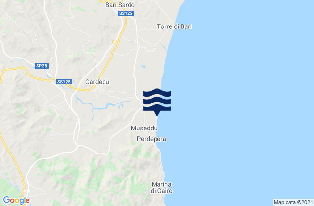Mapa da tábua de marés em Osini, Italy