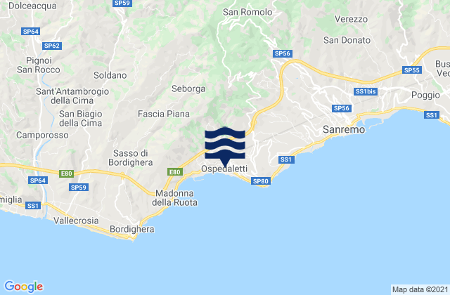 Mapa da tábua de marés em Ospedaletti, Italy