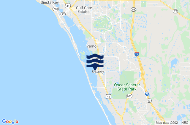 Mapa da tábua de marés em Osprey, United States