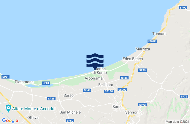 Mapa da tábua de marés em Ossi, Italy