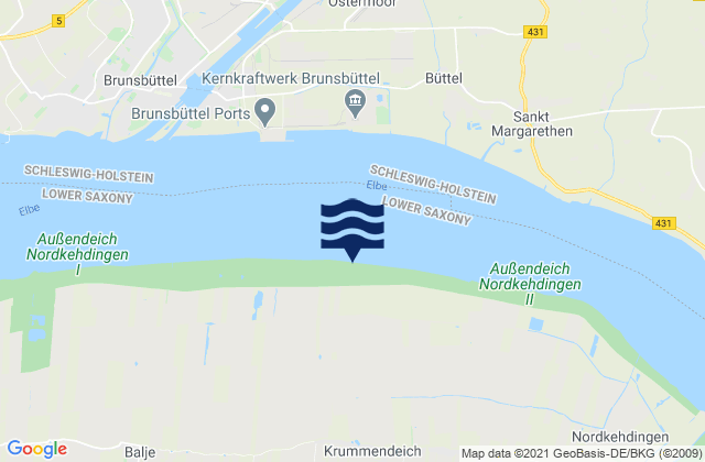 Mapa da tábua de marés em Osten, Germany