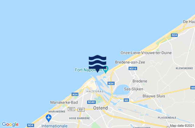 Mapa da tábua de marés em Ostend Port, Belgium