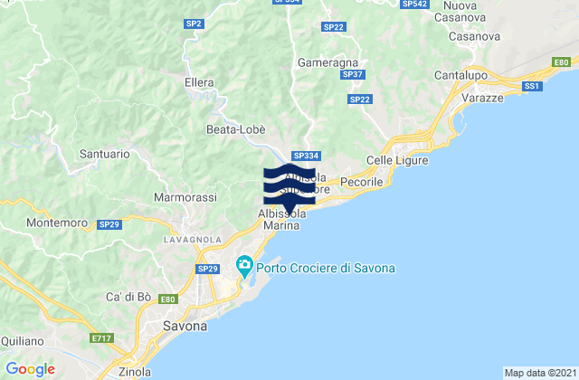 Mapa da tábua de marés em Osteria dei Cacciatori-Stella, Italy