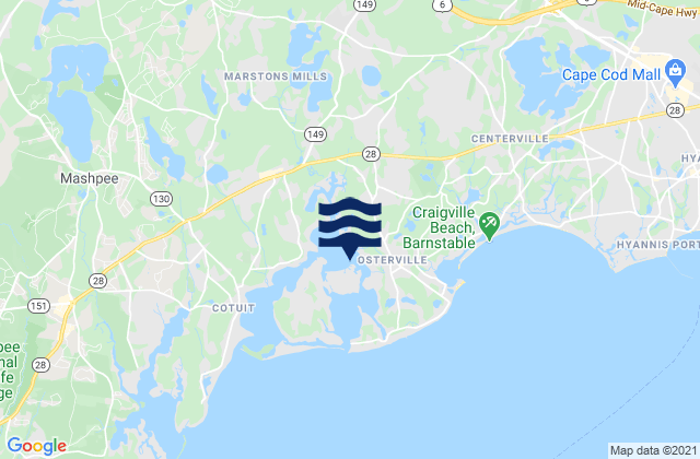 Mapa da tábua de marés em Osterville, United States
