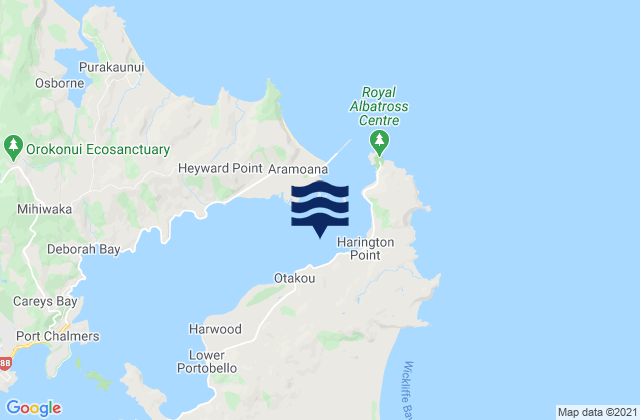 Mapa da tábua de marés em Otago Harbour Entrance (Spit Wharf), New Zealand