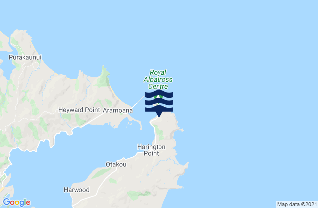 Mapa da tábua de marés em Otago Harbour Entrance, New Zealand