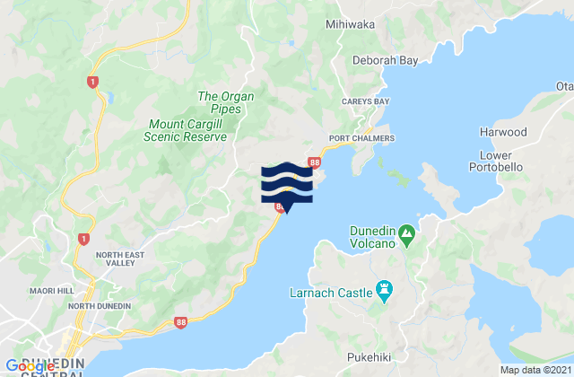 Mapa da tábua de marés em Otago Harbour, New Zealand