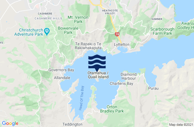 Mapa da tábua de marés em Otamahua/Quail Island, New Zealand