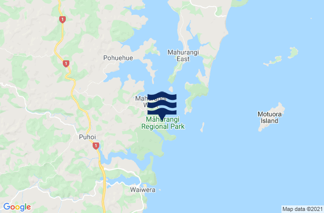 Mapa da tábua de marés em Otarawao Bay, New Zealand