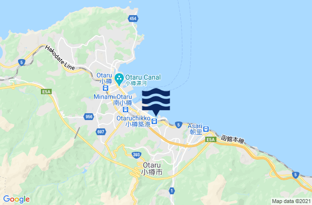 Mapa da tábua de marés em Otaru-shi, Japan