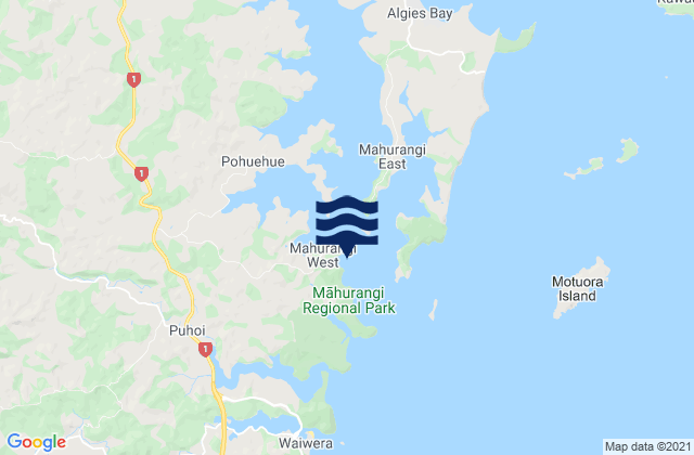 Mapa da tábua de marés em Otuawaea Bay, New Zealand