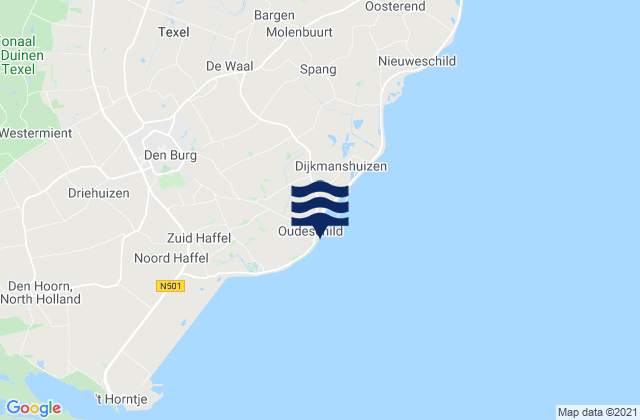 Mapa da tábua de marés em Oudeschild, Netherlands